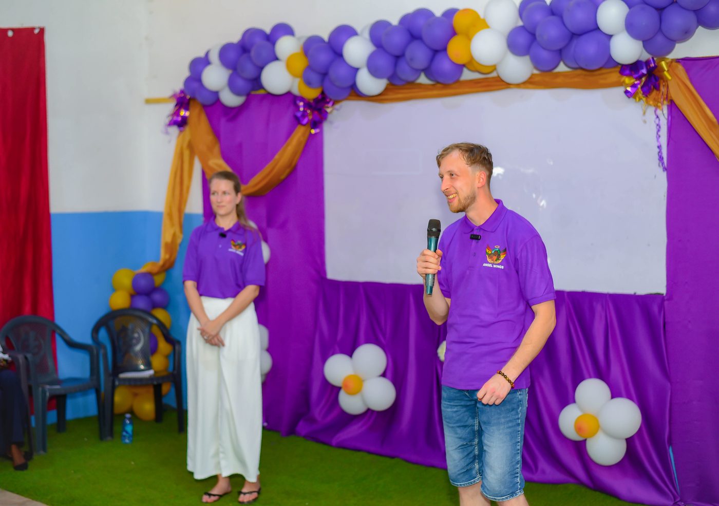 Eva Reischl and Joachim Vogl speaking at the Angel Wings launch